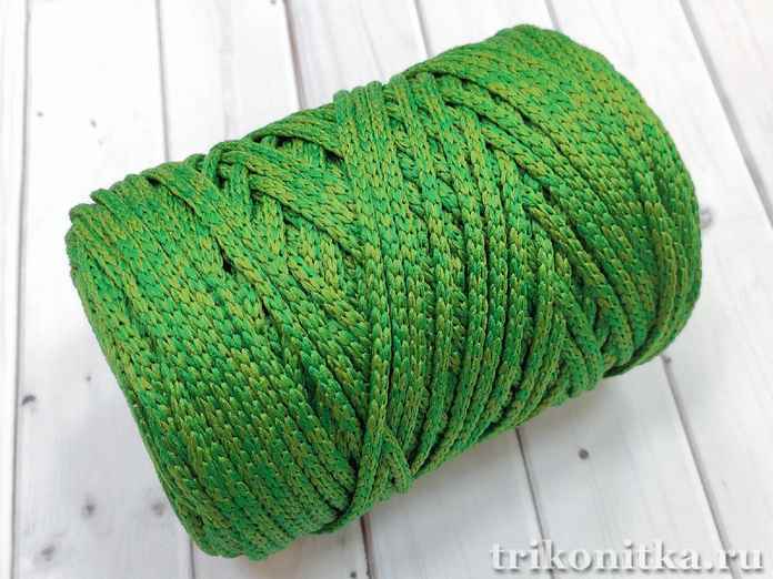 Шнур полиэфирный, круглый риббон "Зеленый меланж" 4мм, 250г