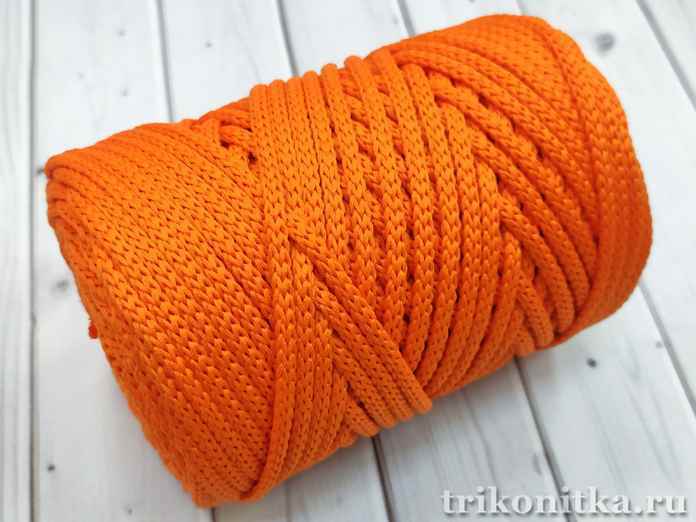 Шнур полиэфирный, круглый риббон "Оранж" 4мм, 250г